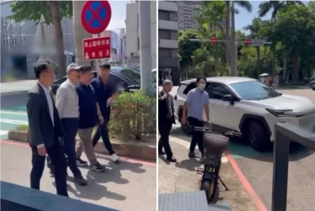 龚明鑫与郑英耀乘坐的车辆，被曝疑似违规临时停车。图源：台媒