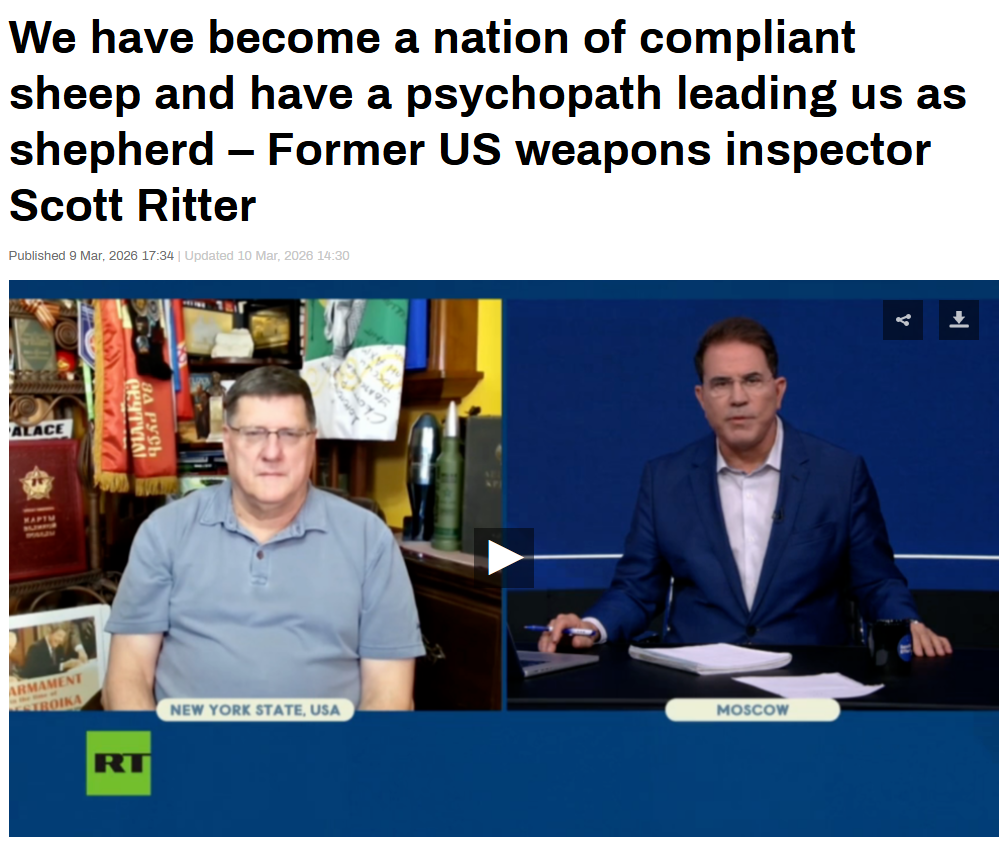 3日,里特出席今日俄罗斯节目“桑切斯效应”。