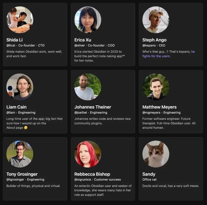 图丨Obsidian 团队成员（来源：Obsidian）