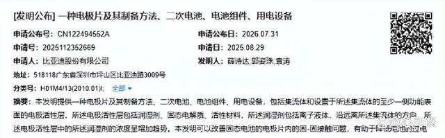 比亚迪在固态电池领域加速布局，六项核心专利同期披露-有驾