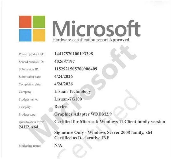 全球第四 中国第一!砺算科技显卡驱动拿到微软WHQL认证