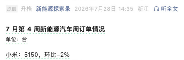 小米汽车新增订单