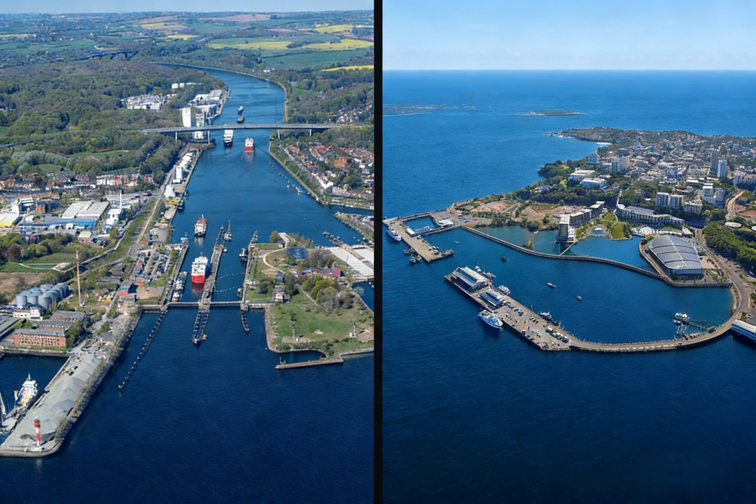 左为巴拿马运河,右为达尔文港。