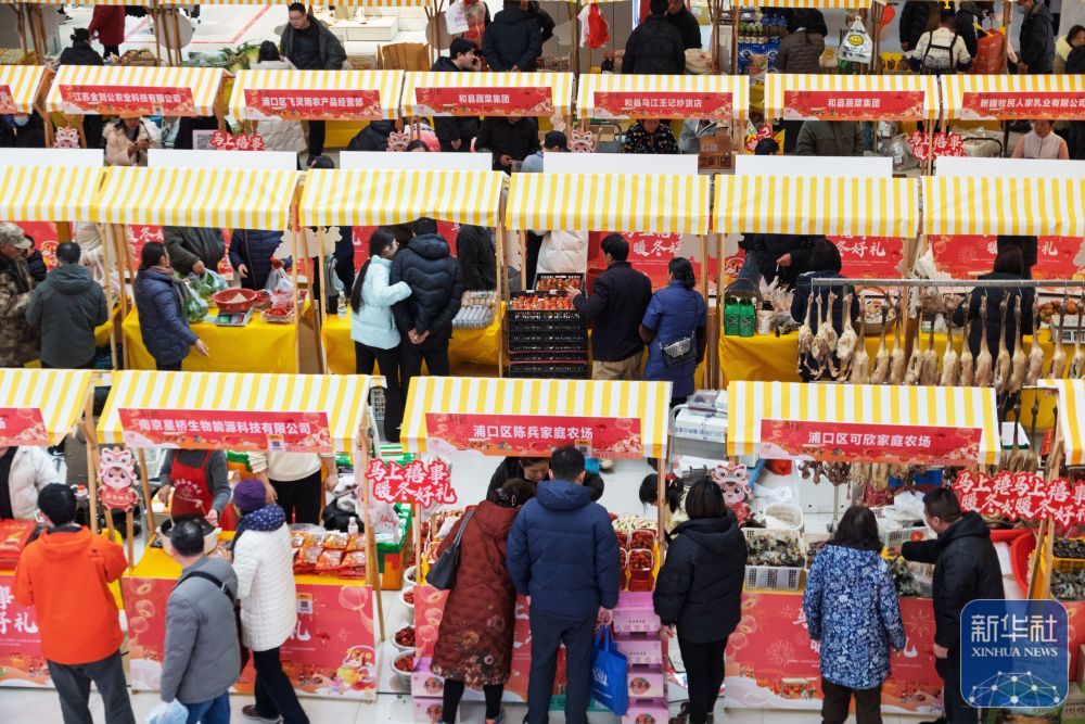 ↑1月23日，市民在江苏省南京市白马生活广场举办的年货市集上选购年货。新华社发（孙忠南摄）