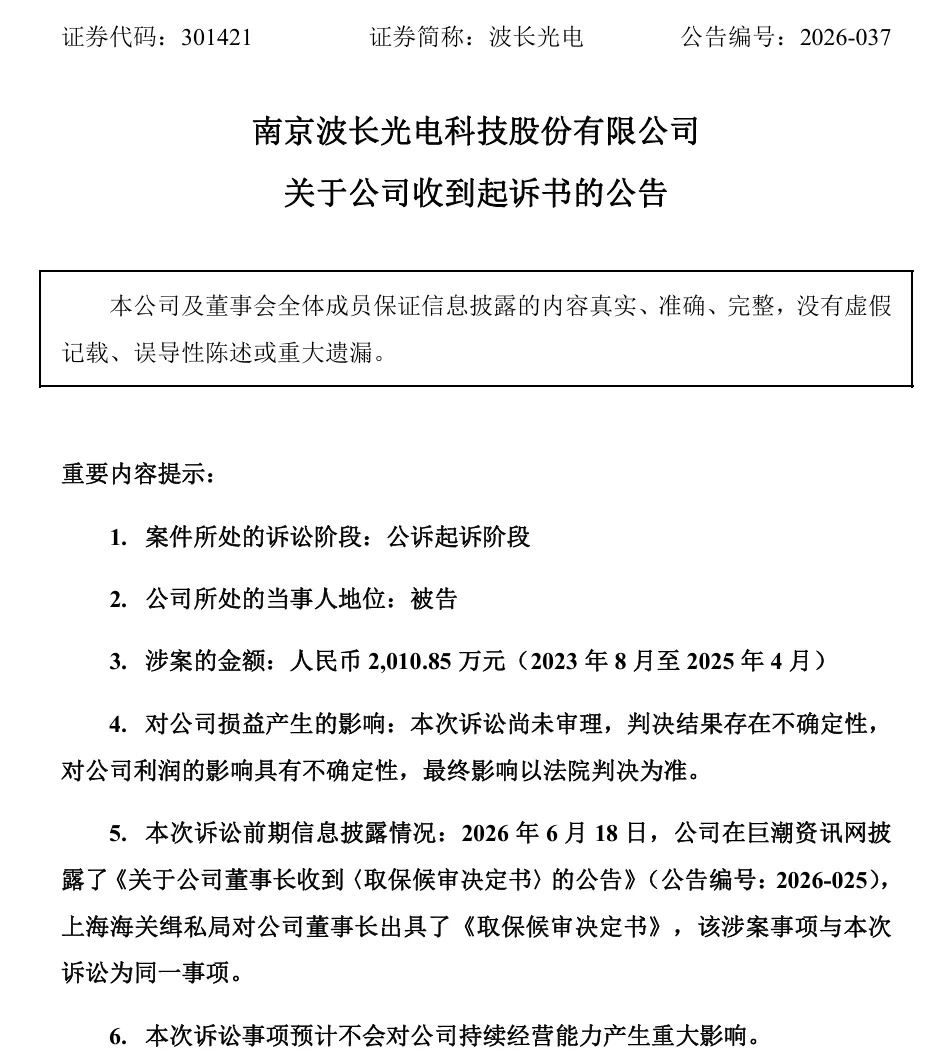 波长光电出口光学镜片涉走私2000万【波长光电公告:公司及董事长等被