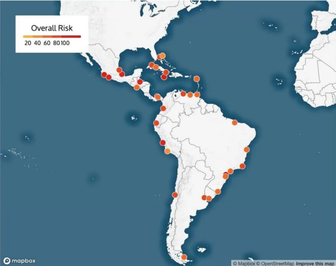 美国对中国在该地区港口项目的所谓“风险”评分。每个港口的评分围绕11项指标展开,评估维度涵盖港口所在国外交立场、港口与海上咽喉要道的地缘距离,以及港口承载军舰的硬件能力等关键要素。