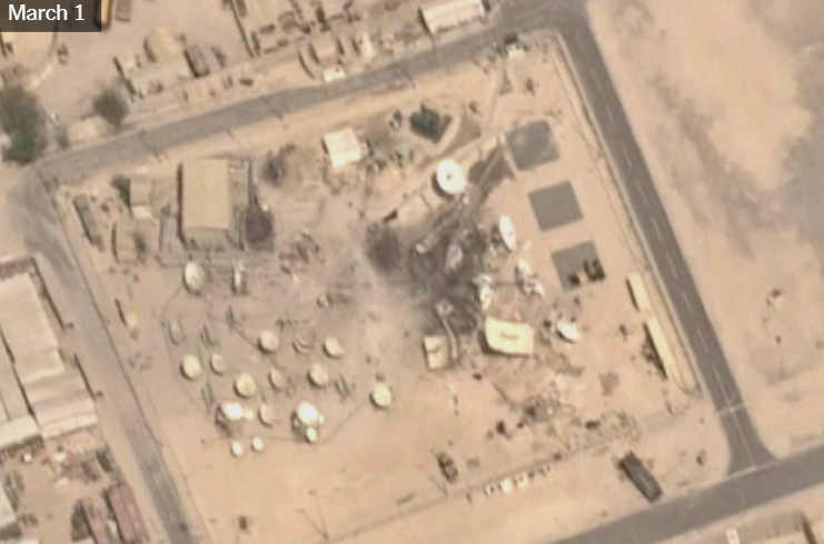 《纽约时报》称,卫星图像显示,位于卡塔尔的美军乌代德空军基地的一个被卫星天线环绕的设施遭袭击