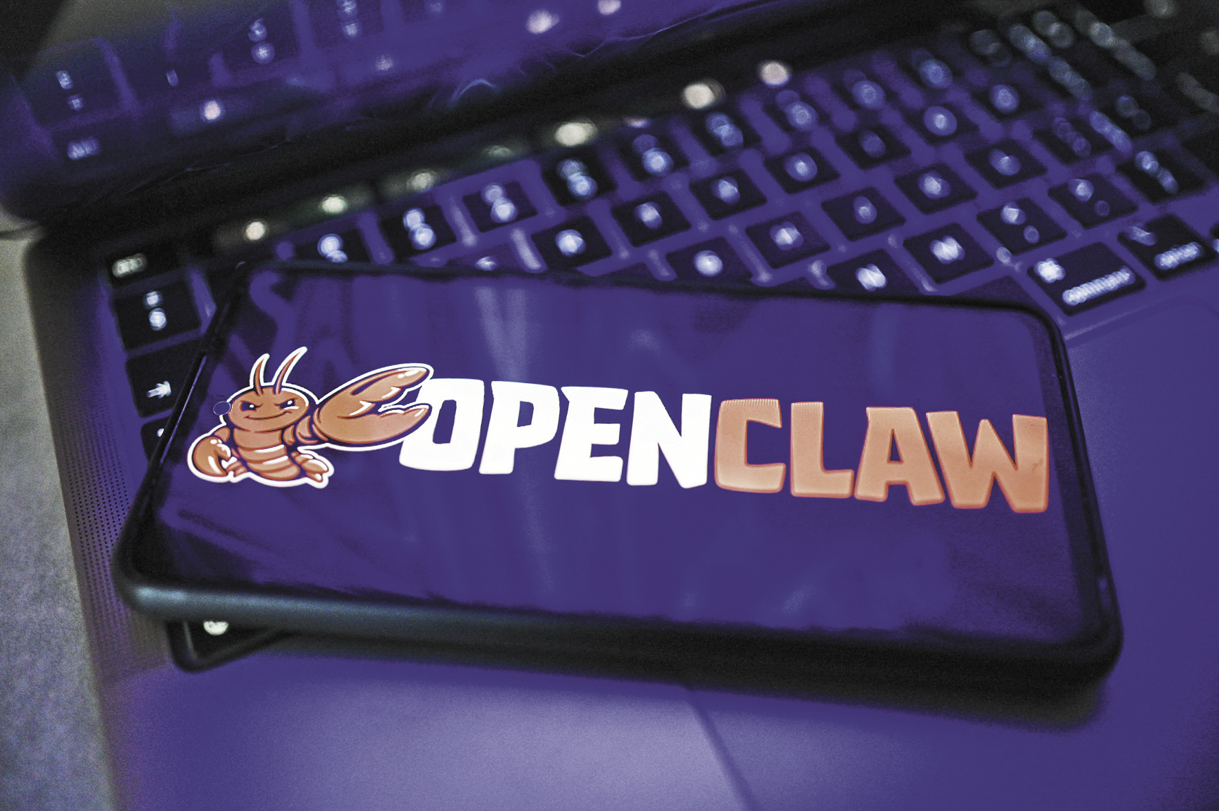 一部智能手机屏幕上显示着OpenClaw的标志。（视觉中国）