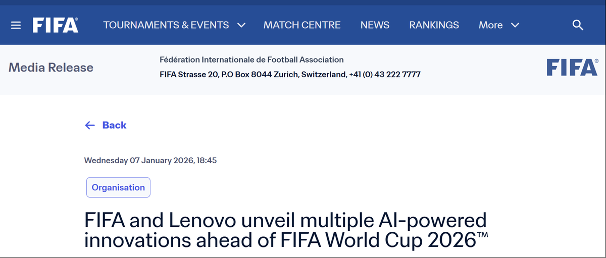 国际足联(FIFA)官网新闻截图