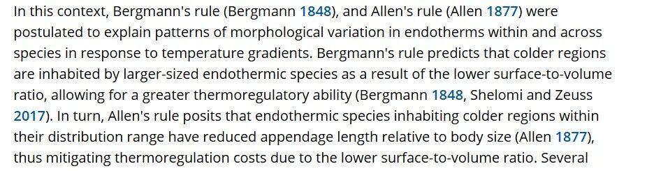 常被用于解释格陵兰人体征的伯格曼法则和艾伦法则