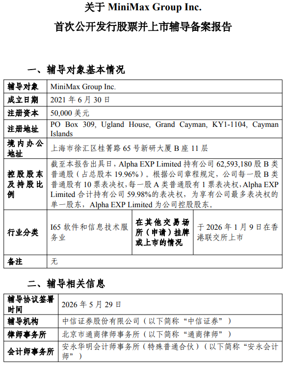 MiniMax正式启动A股IPO进程