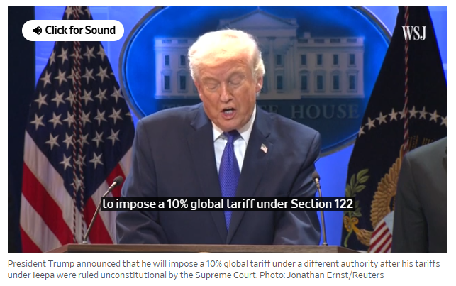 美国最高法裁定关税政策非法后,特朗普宣布加