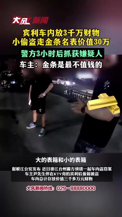 宾利车内放3千万财物，小偷盗走金条名表价值30万，车主：金条是最不值钱的