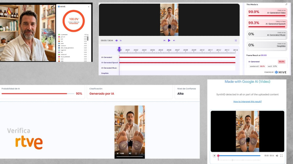 Hive、TruthScan和Google SynthID检测到Paco del Campo账号的照片和视频均由人工智能生成。图源VerificaRTVE