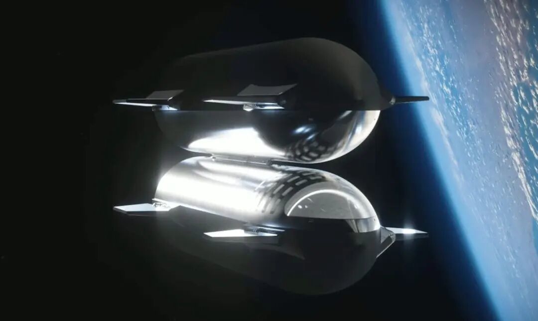 两艘星舰在太空加注低温推进剂的渲染图|SpaceX