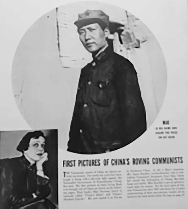 ◆1937年1月25日《生活》杂志第9页,刊登了斯诺拍摄的毛泽东头戴红军八角帽的大幅照片。