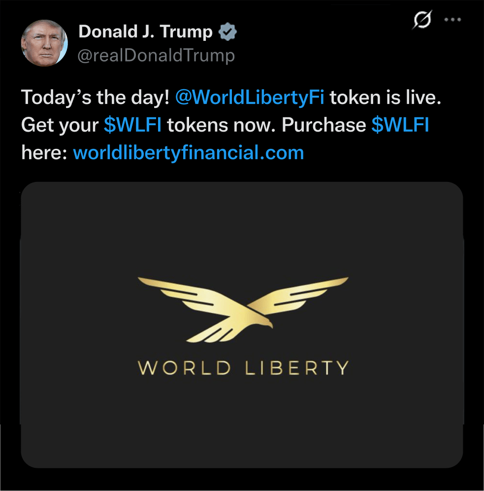 特朗普在社交平台宣传World Liberty Financial