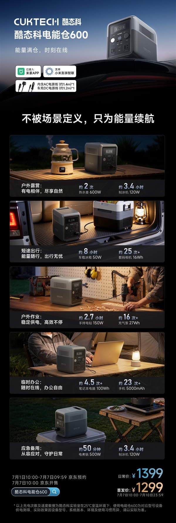 1299元！酷态科电能仓600发布：0.5度电、能带1000W功率