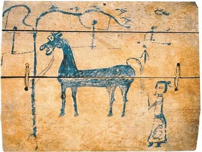 肩水金关木板画《马厩图》 汉