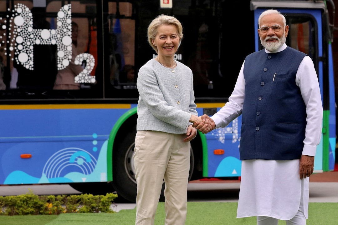 冯德莱恩(左)与莫迪(右) 盖蒂图片社