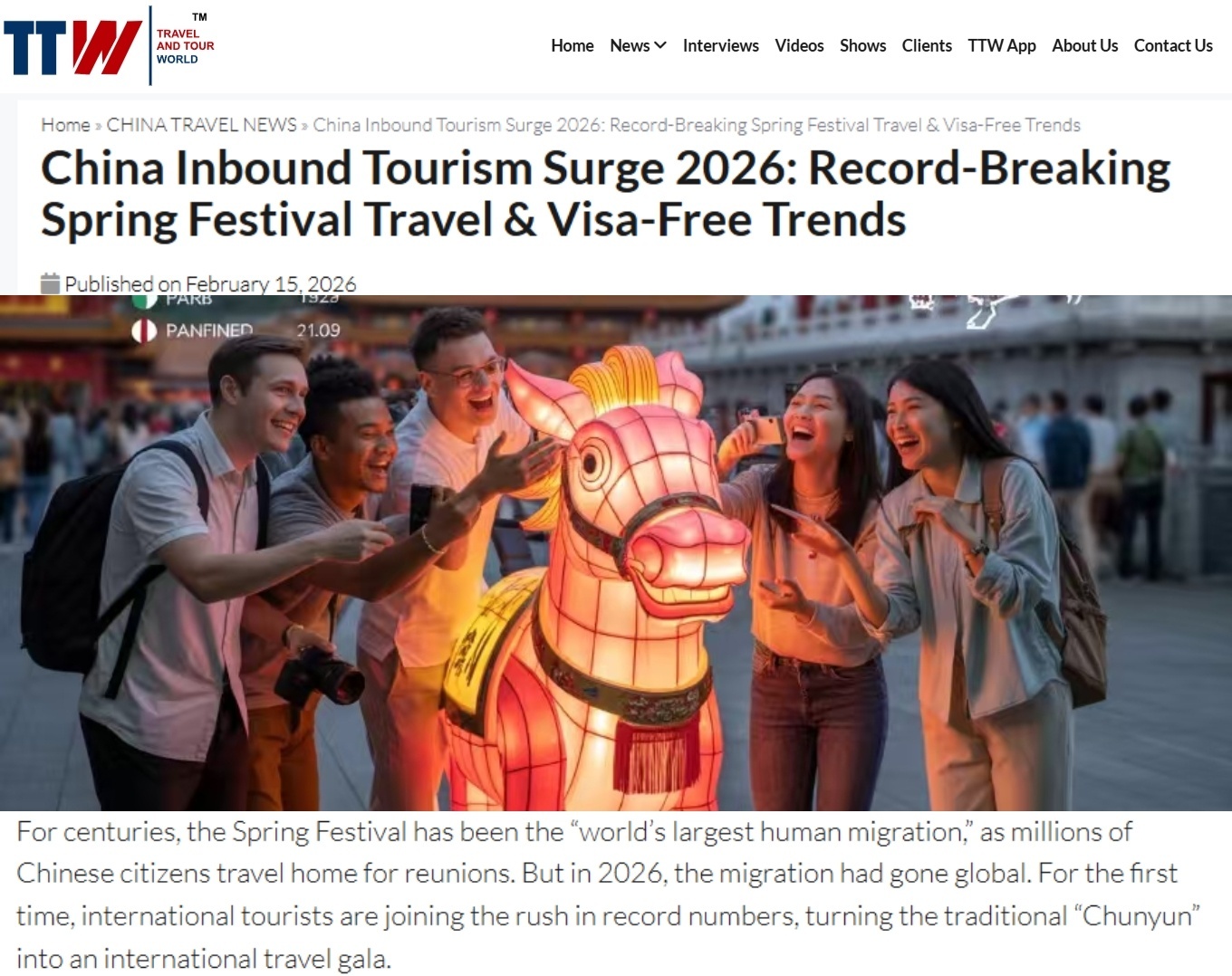 美国《旅行和旅游世界》网站报道截图