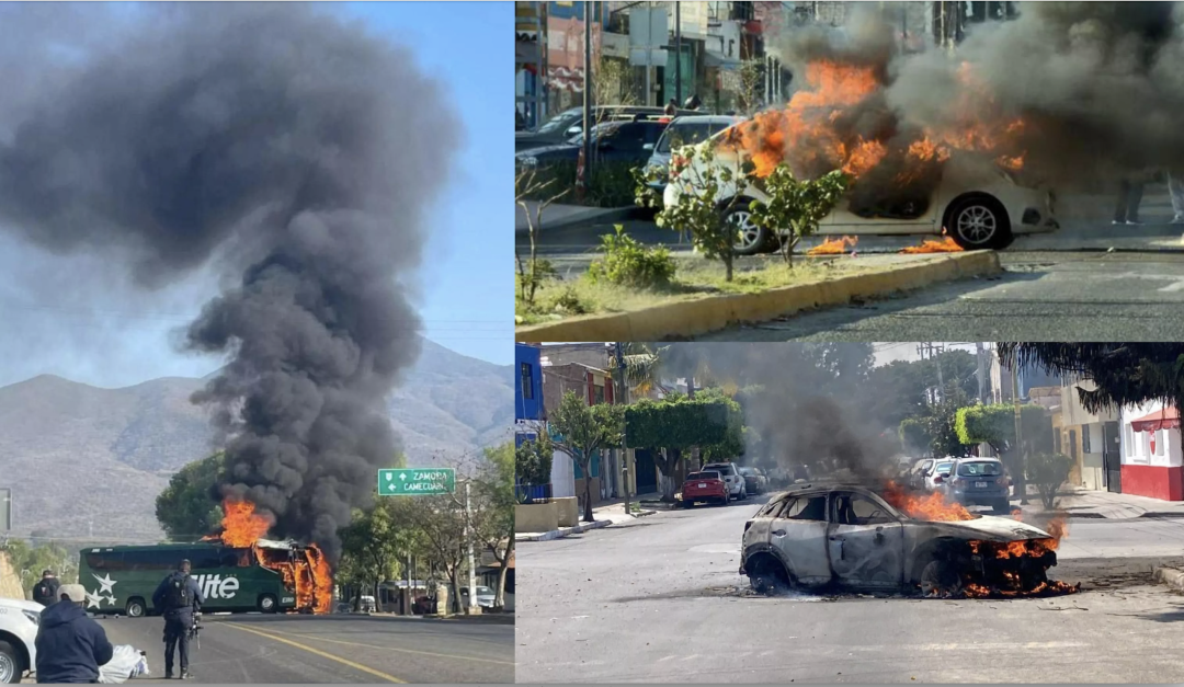 ◆2月22日,墨西哥多个州发生暴力事件,车辆被焚烧。(图源:Cuartoscuro)
