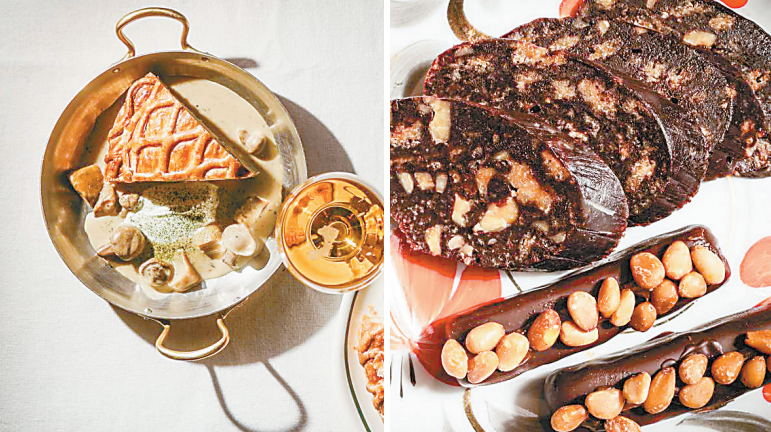 库尔尼克馅饼(左)巧克力香肠(右)