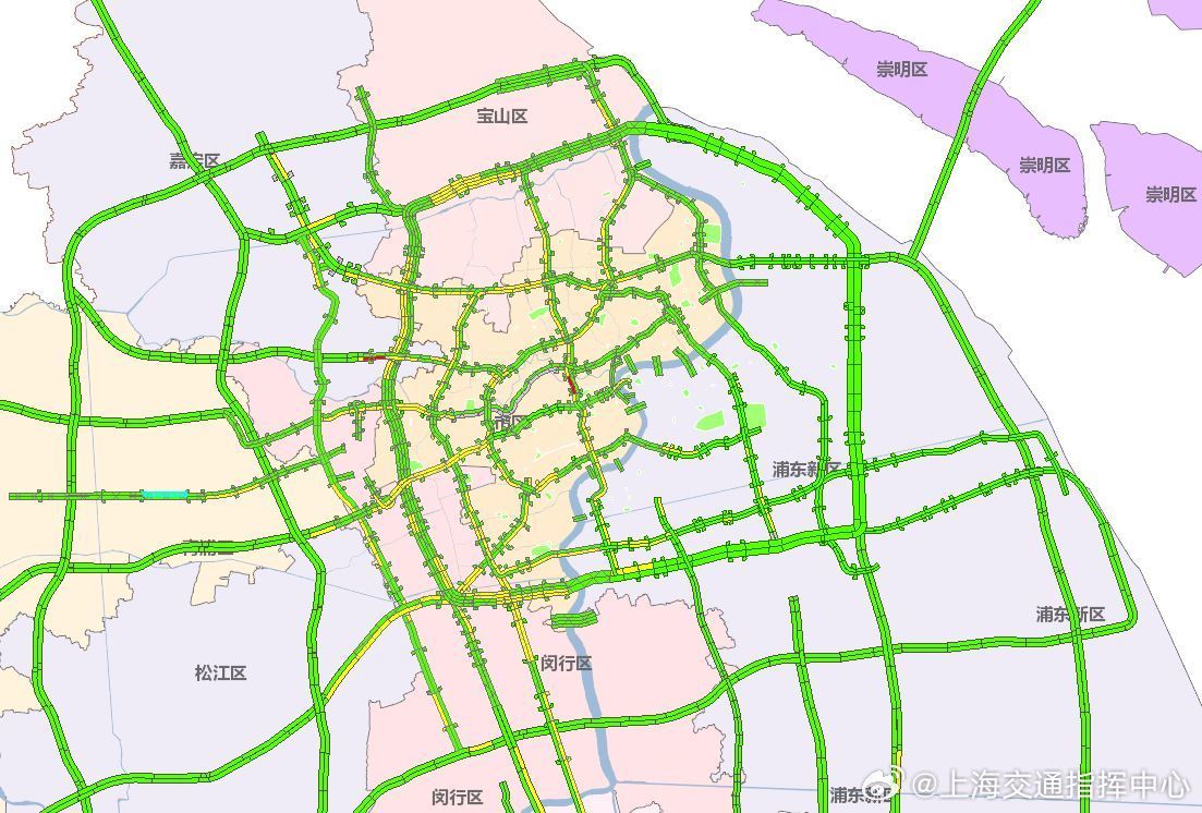 【路况】#早高峰# 截至7时15分，本市高、快速路路况信息。@上海发