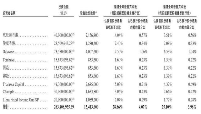 琻捷电子基石投资者认购情况明细表格