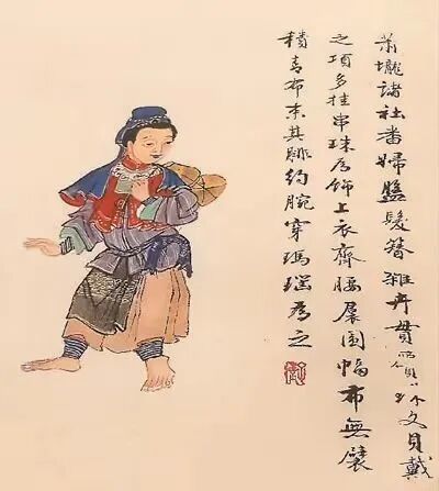 ▲清代彩绘图《台湾生熟番图像》中的一幅。从图册中可以看到清代时台湾各族人物形象以及生产生活、风俗习惯等。(图片来源:人民日报海外版)