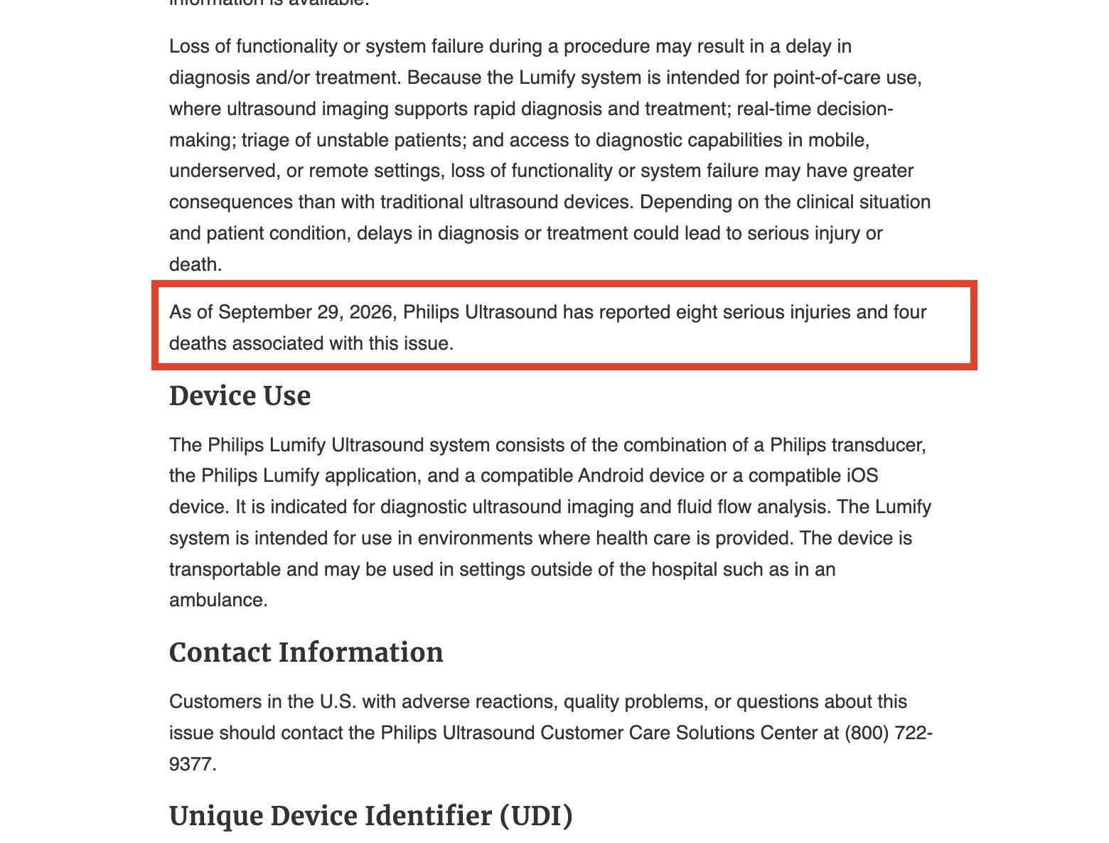FDA 对飞利浦Lumify下发早期安全警报:确认8例严重伤害、4例死亡报告及两类故障