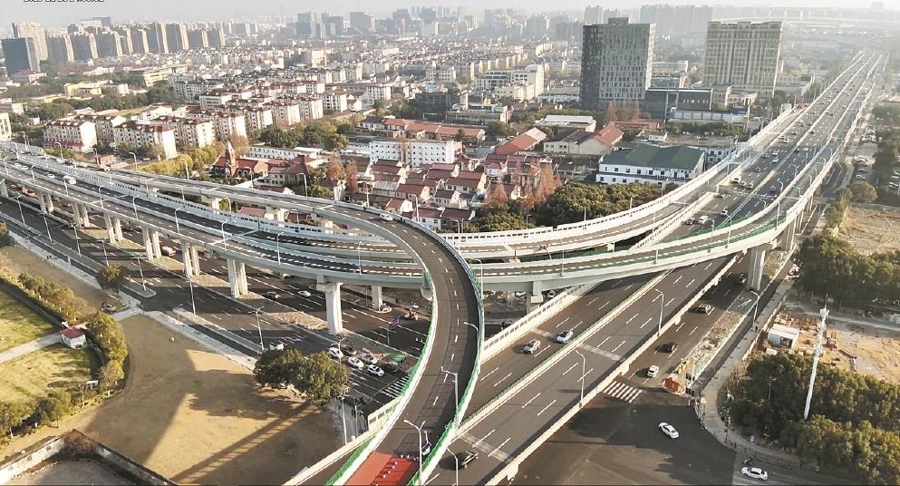 沪嘉高速-嘉闵高架联络线新建工程主线高架航拍。 资料照片