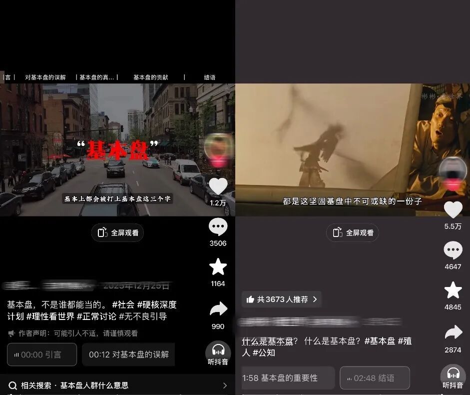 视频平台上，网友对于“基本盘”的探讨 图源：视频平台截图