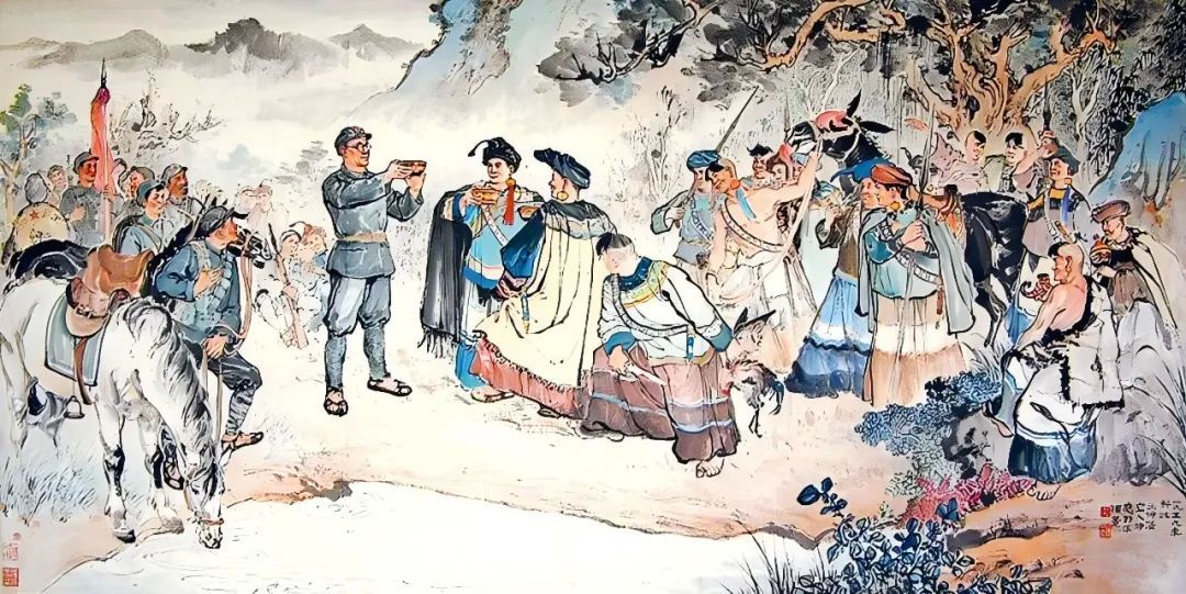 中国画《歃血为盟》。应野平、王仲清创作（上海中国画院）