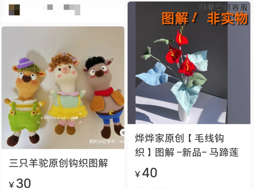 网上正在售卖的原创钩织图解。(图/社交平台截图)