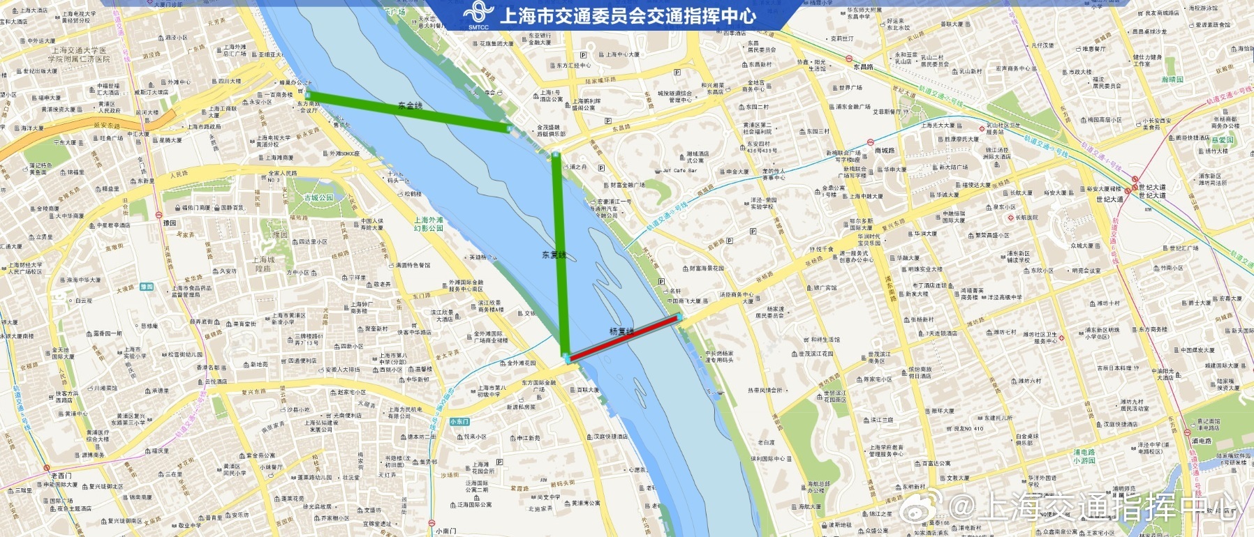 【轮渡】接通知：受高潮位影响，12时30分起，市内轮渡杨复线、塘董线