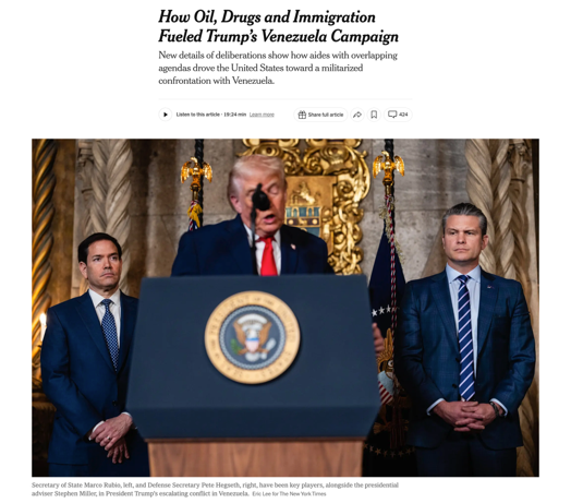 △《纽约时报》报道,特朗普在其第一任期内就曾试图推翻马杜罗