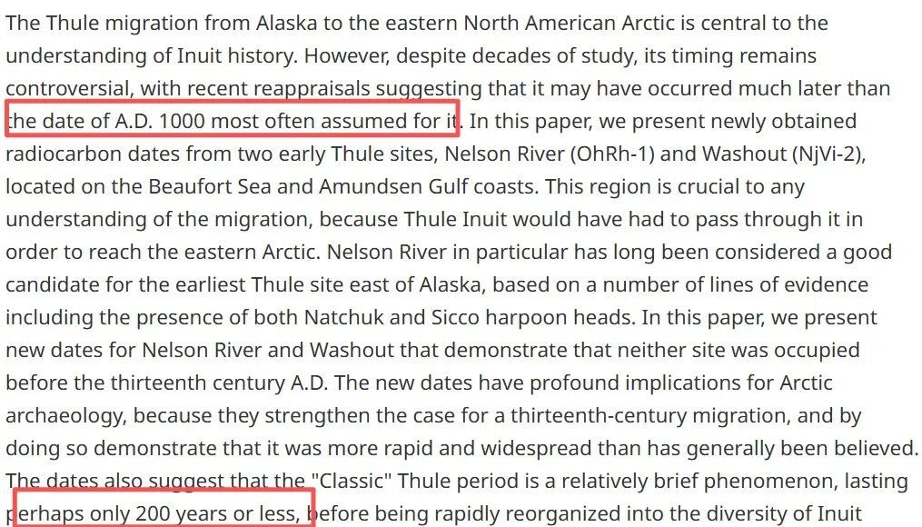 图勒迁徙的时间:来自加拿大西部北极地区的新日期(The Timing of the Thule Migration: New Dates from the Western Canadian Arctic)