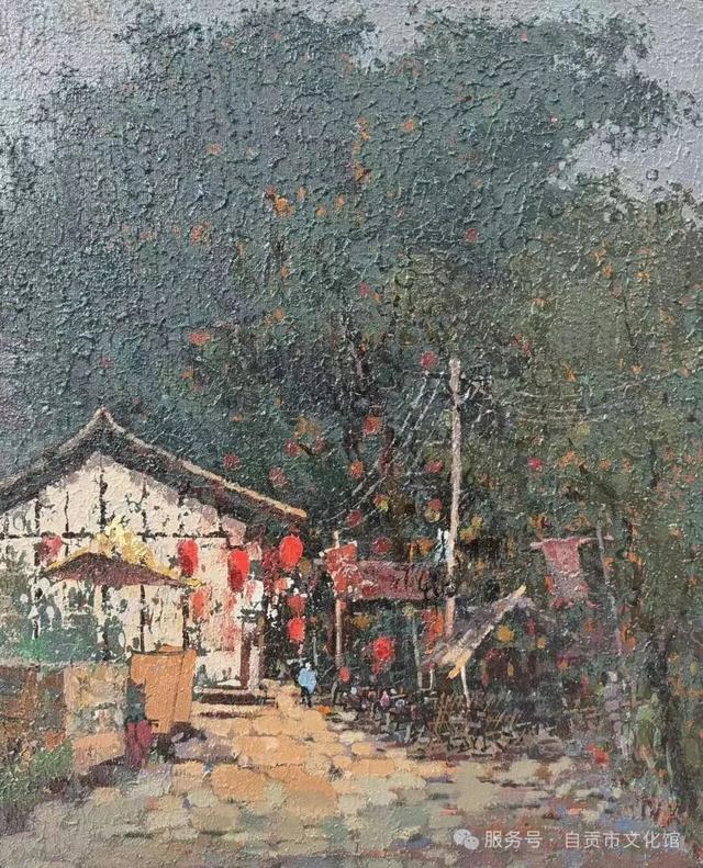 胡斌《艾叶古镇》布面丙烯