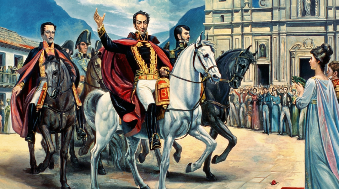 ·1819年8月,玻利瓦尔进入波哥大主广场。图为油画作品。(视觉中国)