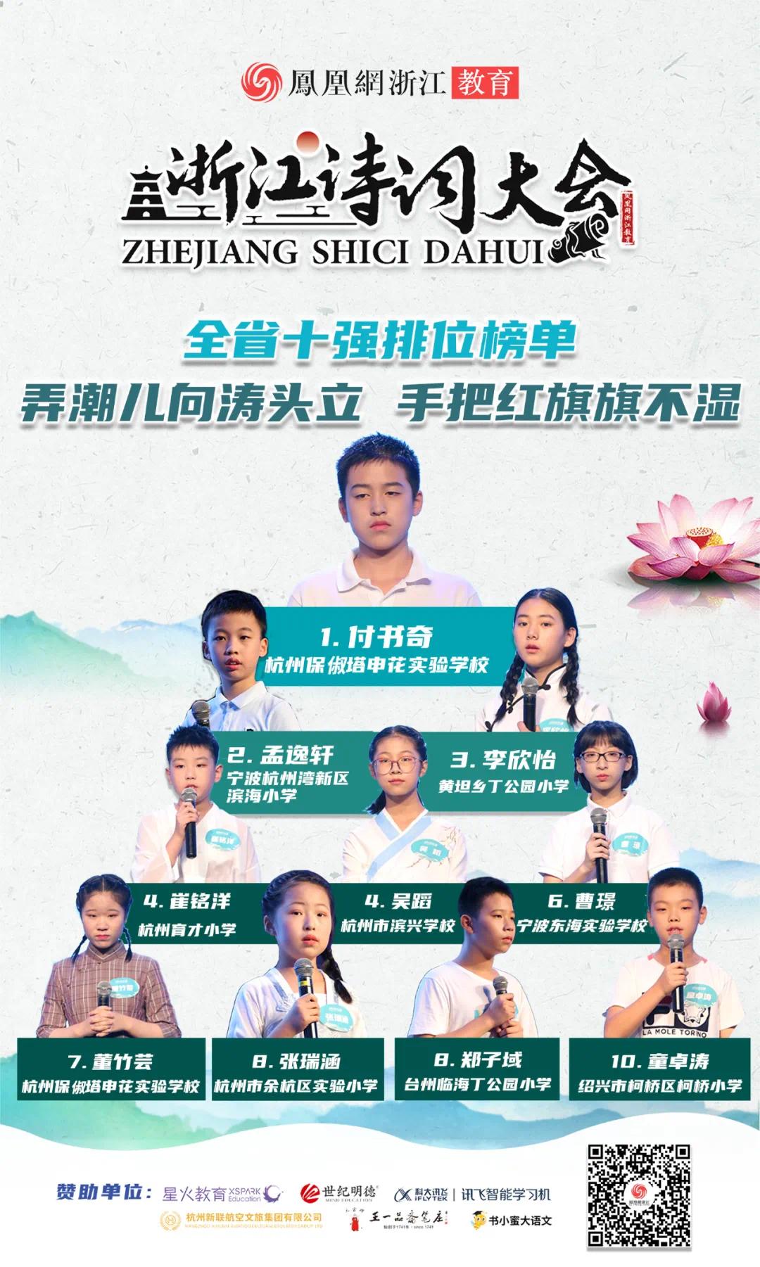 冠亚季军出炉!首届《浙江诗词大会》十强排名榜发布!__凤凰网