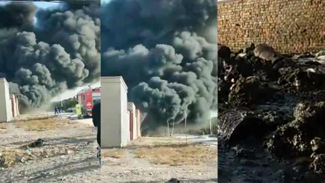 农户家中80吨沥青起火浓烟遮天 消防员屡冲火场被逼退