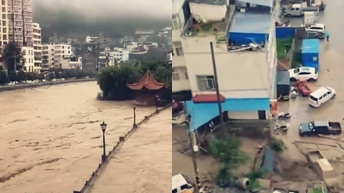 实拍甘肃陇南泥石流：桥梁被冲垮卷走 目击者哭喊“快走”