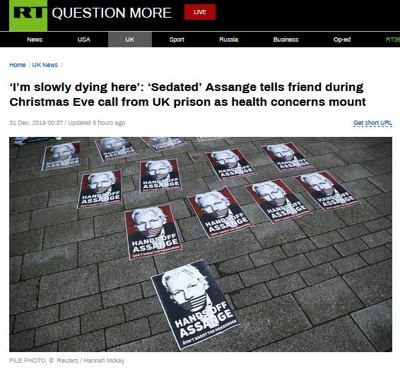俄媒：阿桑奇平安夜给朋友打电话，称正在监狱慢慢死去