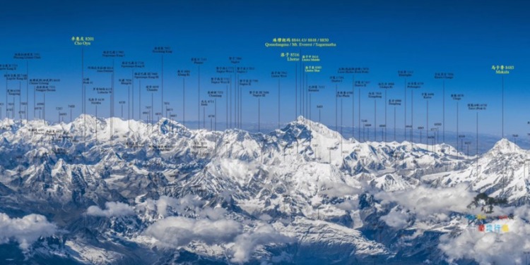 史上最全雪山图走红 一图标注840座山峰