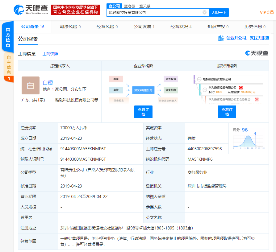 华为子公司投资类脑人工智能公司 持股比例3.67%