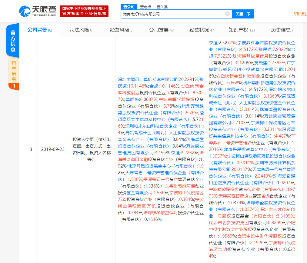 「凤凰网科技」微信电子发票解决方案运营商“海南高灯”完成新一轮股权融资 腾讯仍为最大股东