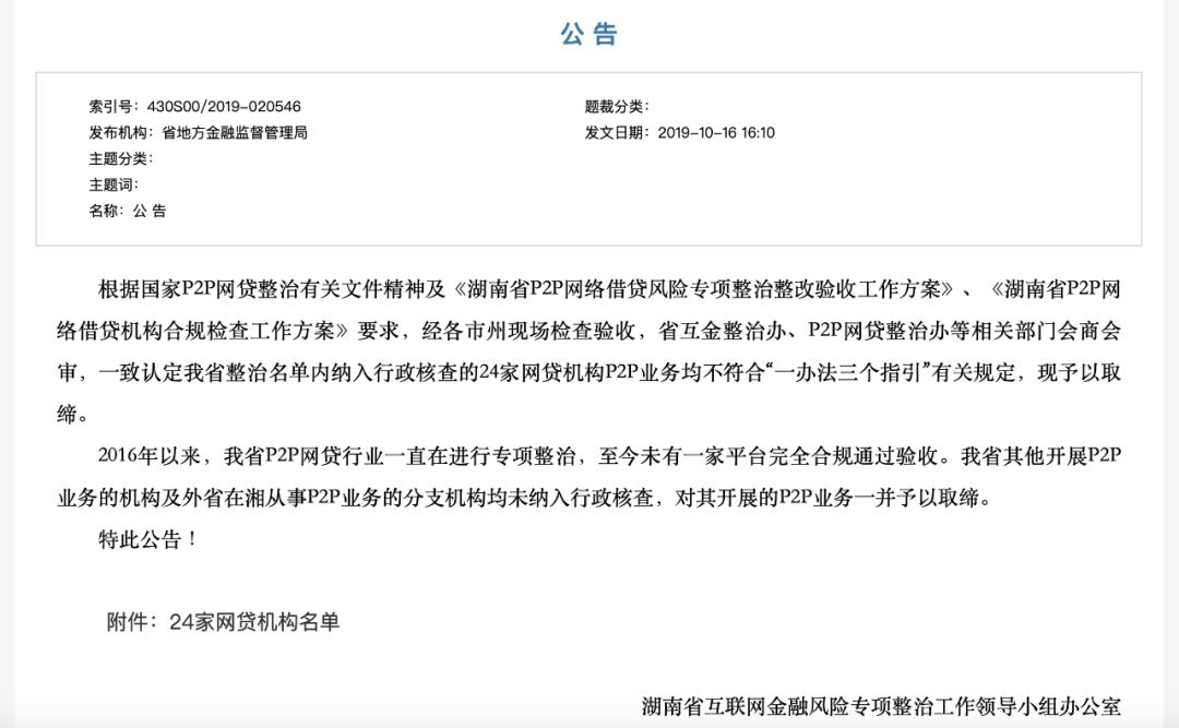湖南省宣布取缔辖内全部网贷机构P2P业务 网贷平台持续出清