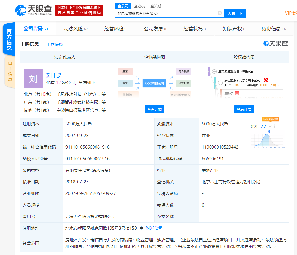 贾跃亭宣布破产后 北京乐视大厦遭司法拍卖 起拍价6.78亿元