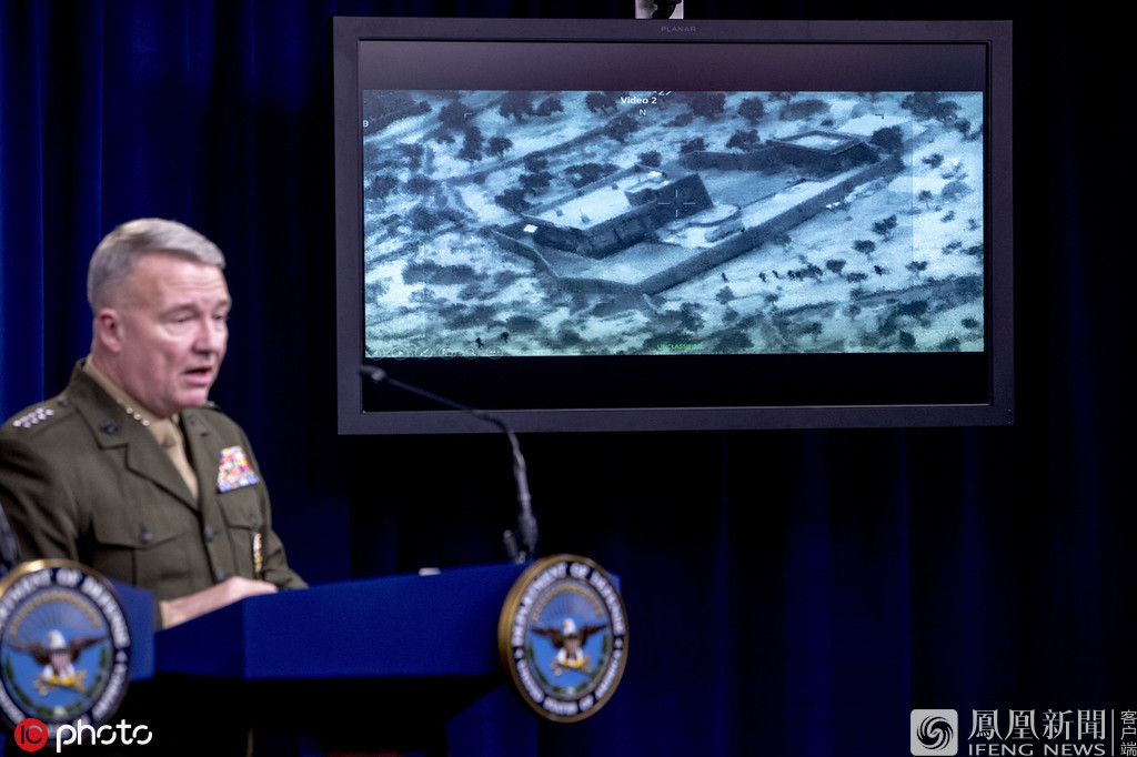 麦肯锡还展示了巴格达迪藏匿处行动前和行动后的样子。